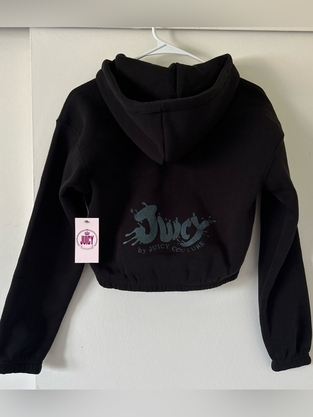 Juicy Couture Black Cropped Hoodie with Logo Splash